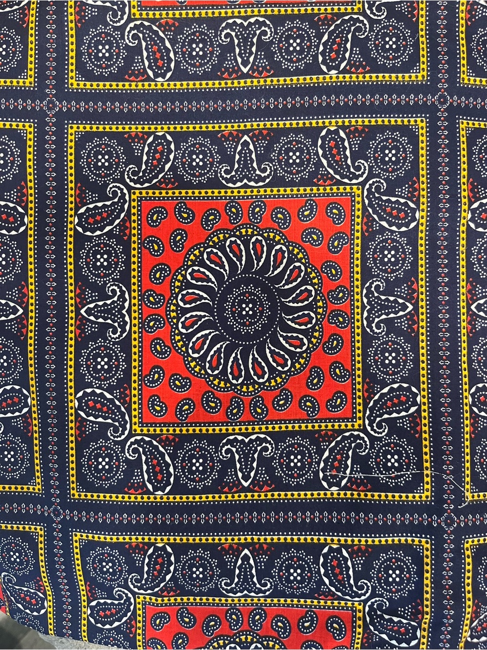 Vintage Concord Fabrics Blue Red Paisley Print Kilim Rug Motif 106”x44” USA